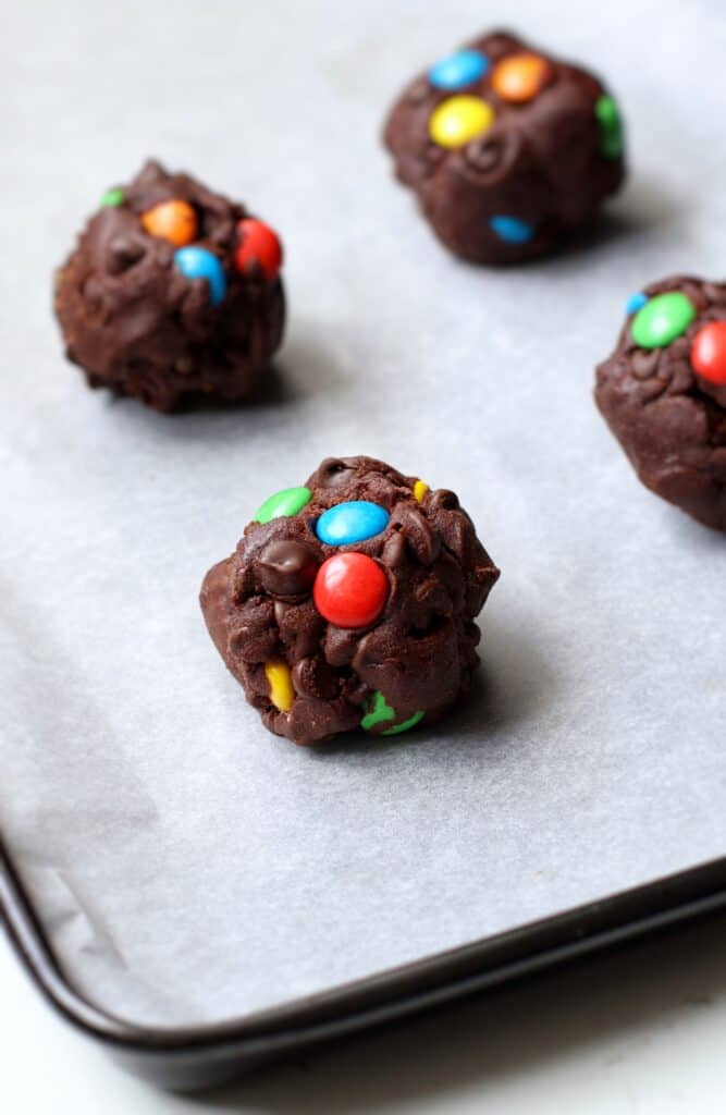 M&M Chocolate cookie dough balls