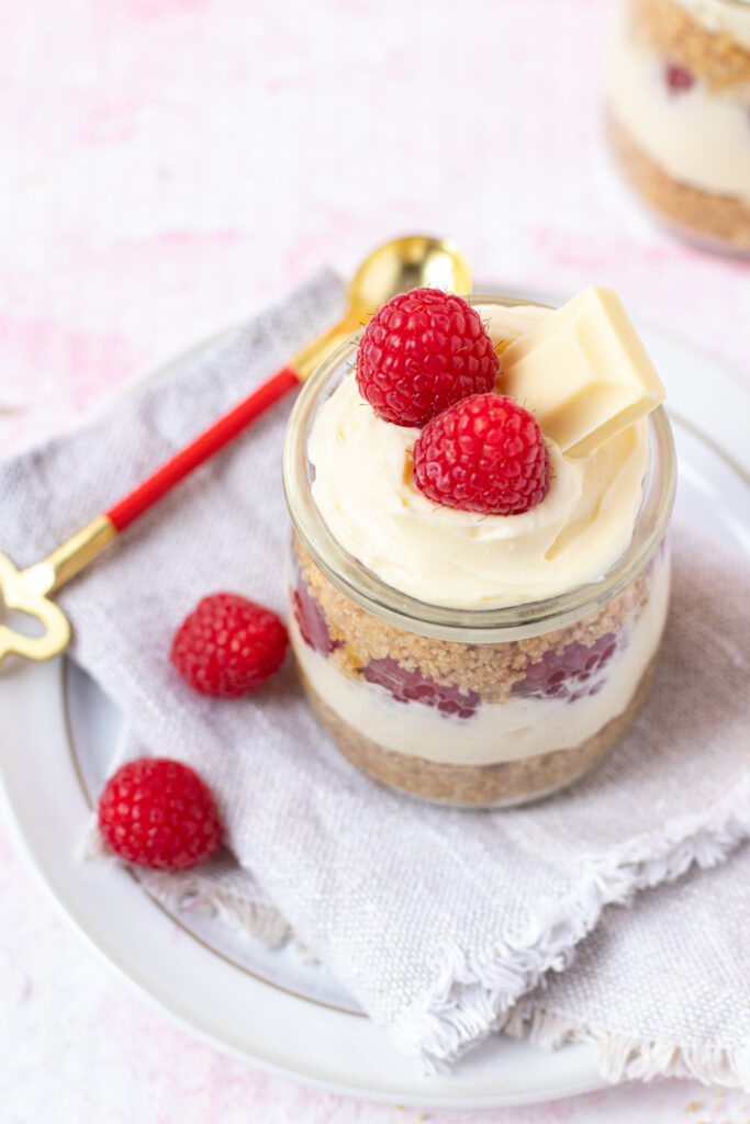 White chocolate raspberry cheesecakes
