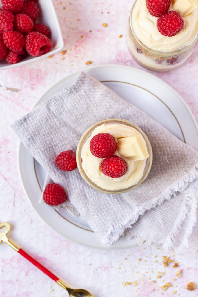 White chocolate raspberry cheesecakes