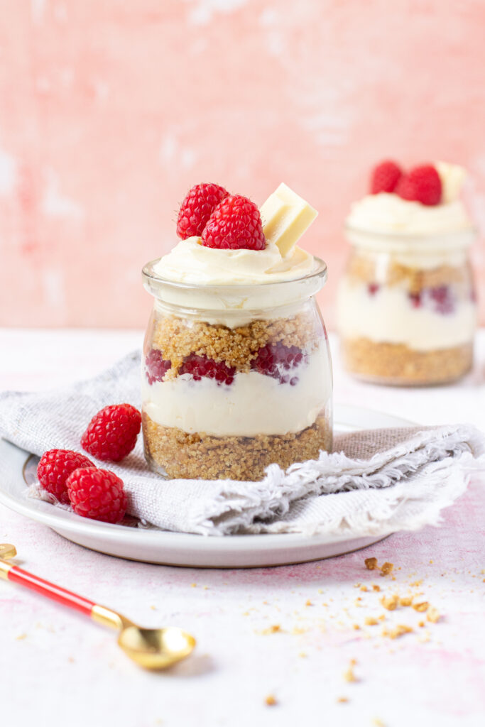 White chocolate raspberry cheesecakes