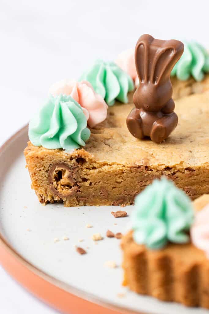 Easter Chocolate Cookie Cake slice showing the inside 