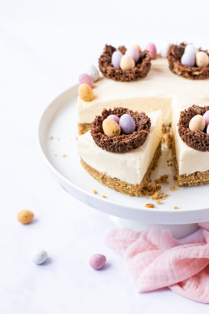 Slice of mini egg cheesecake