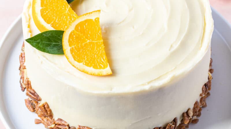 Pecan Orange Drizzle Cake with Cream Cheese Frosting