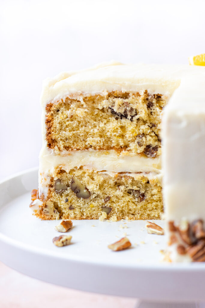 Pecan Orange Drizzle Cake with Cream Cheese Frosting