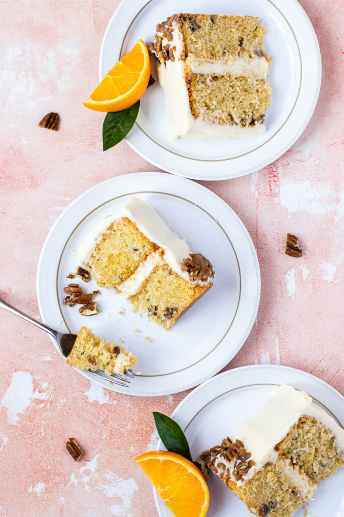 Pecan Orange Drizzle Cake layers