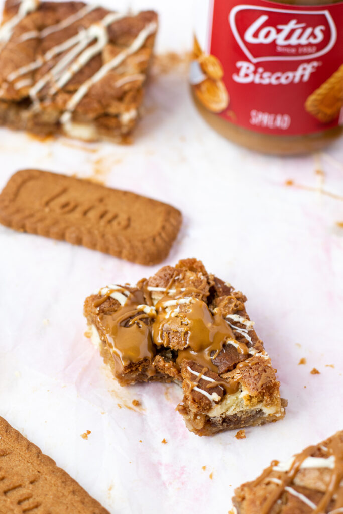 Biscoff Blondies with a bite taken out