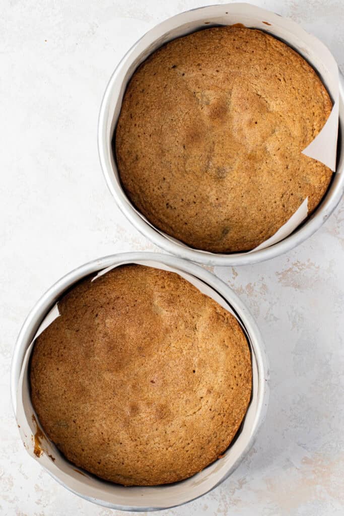 baking tins with coffee and walnut cake
