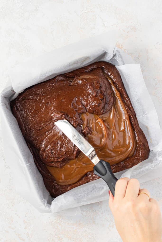 salted caramel sauce filled brownies