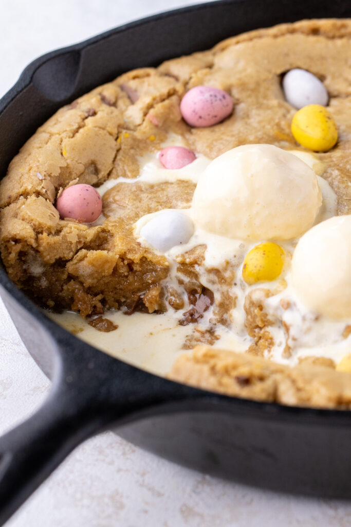 Giant mini egg cookie Giant Mini Egg Cookie topped with melted ice cream