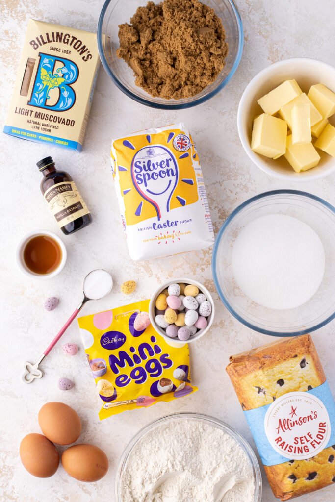 Ingredients used to make the giant mini egg cookie