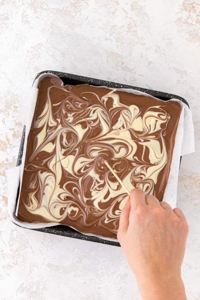 Swirling milk and white chocolate