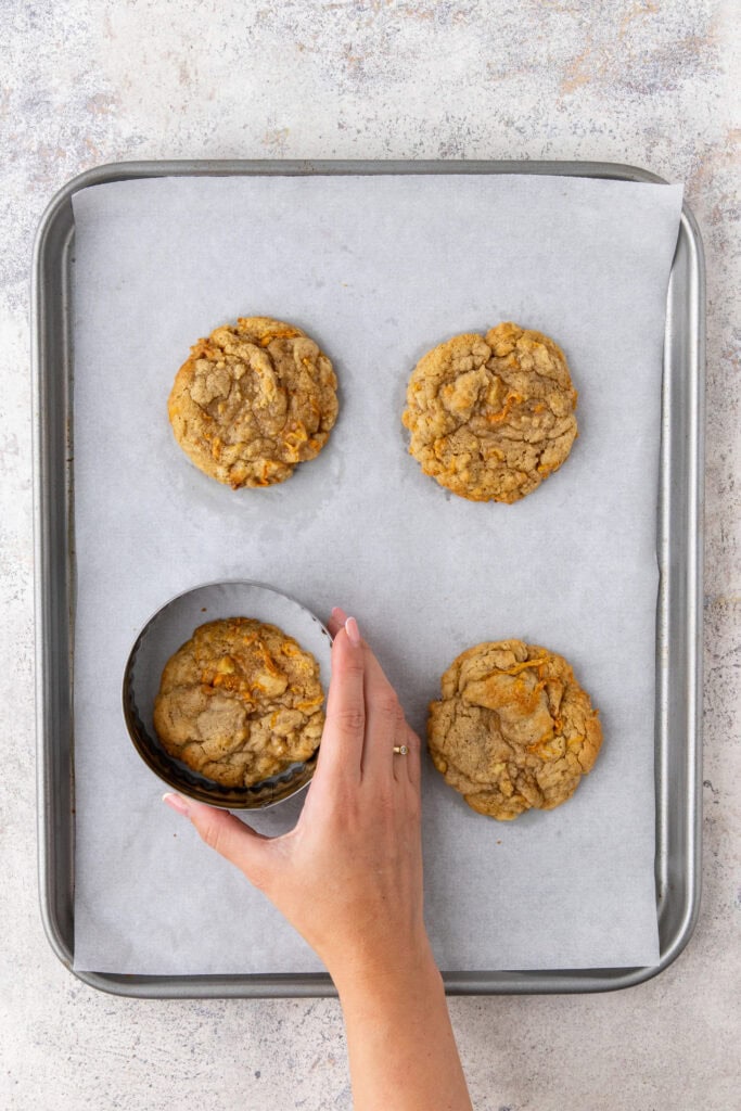 Shaping Carrot Cake Cookies with cookie cutter