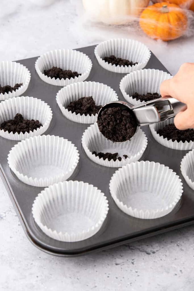 Making the Oreo biscuit base for the cheesecakes