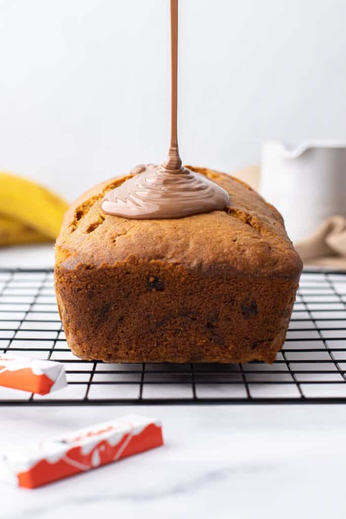 melted chocolate on banana bread