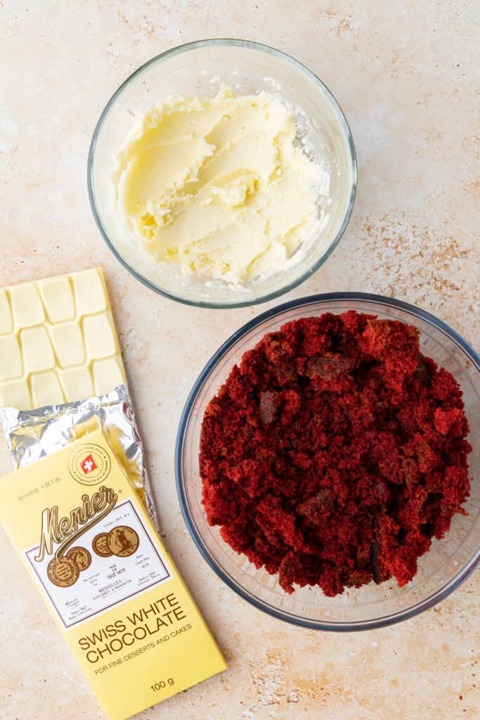 ingredients to make red velvet cake truffles