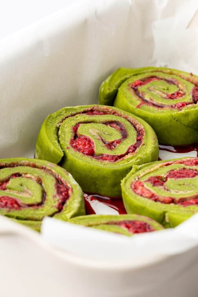 matcha raspberry bread rolls