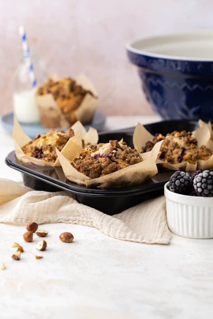 Blackberry Muffins with Spiced Hazelnut Crumb