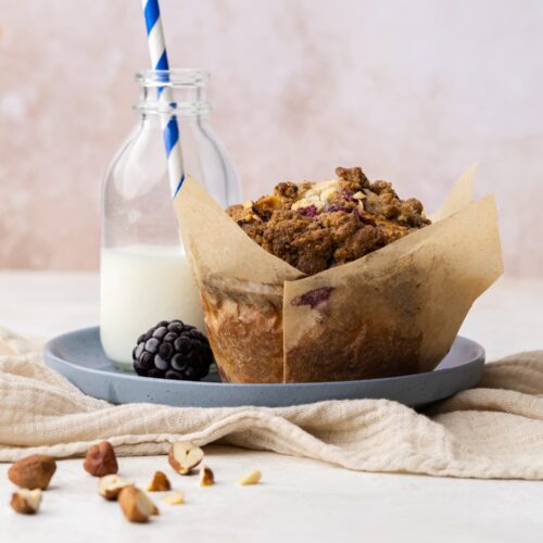 Blackberry Muffins with Spiced Hazelnut Crumb