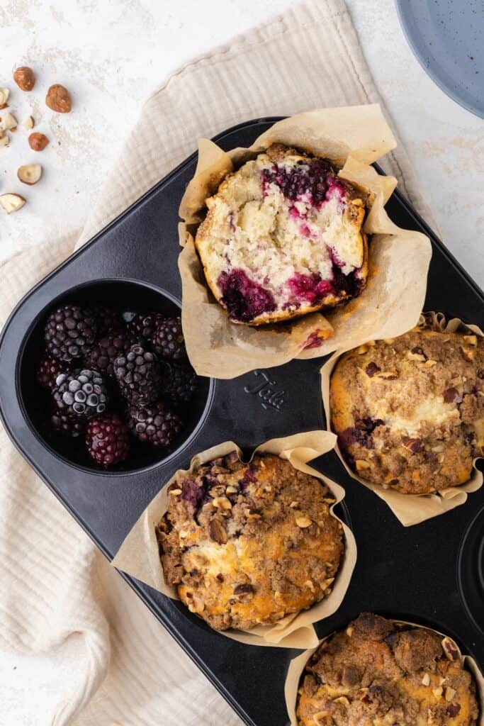 Blackberry Muffins with Spiced Hazelnut Crumb