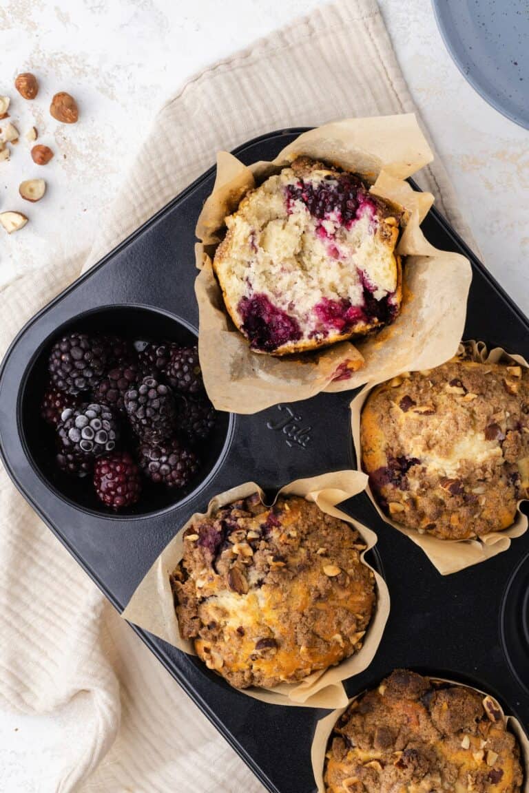 Blackberry Muffins with Spiced Hazelnut Crumb