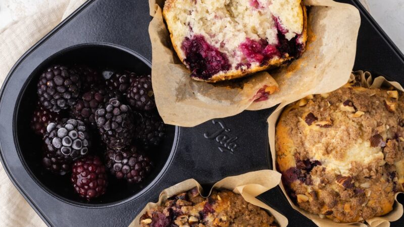 Blackberry Muffins with a Spiced Hazelnut Crumb