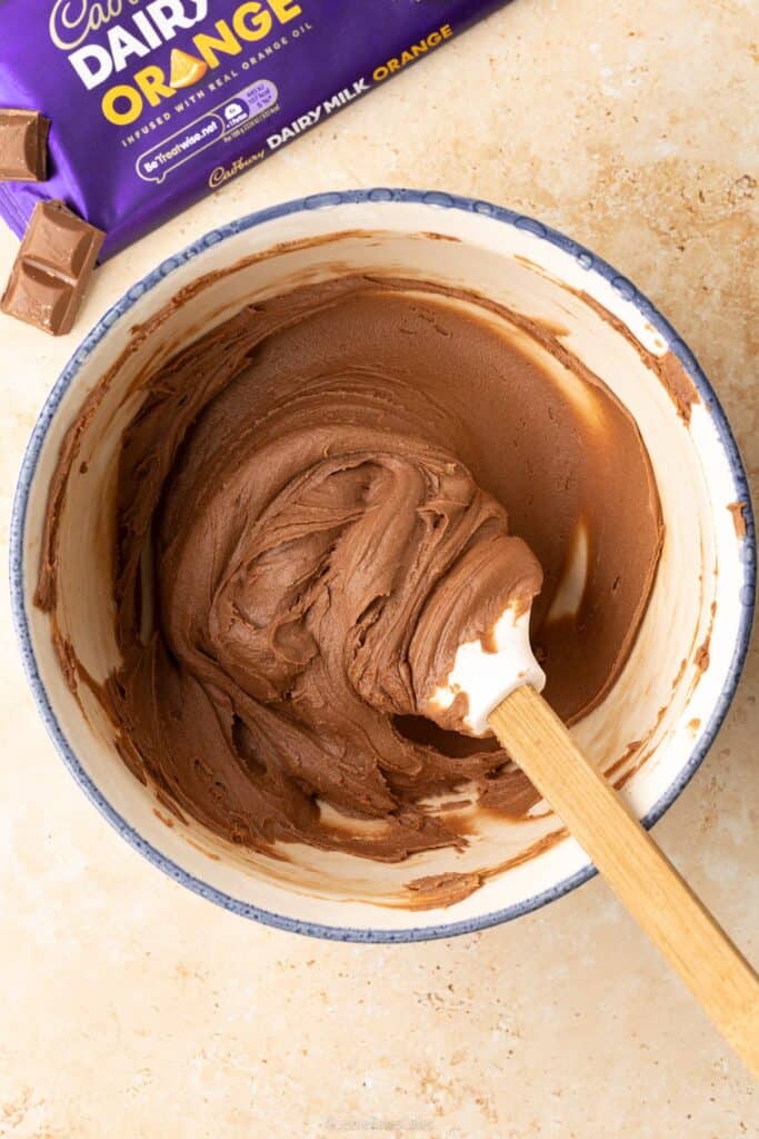 A top down view of some chocolate orange buttercream