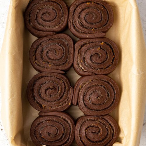 Chocolate Orange Cinnamon Rolls ready to prove