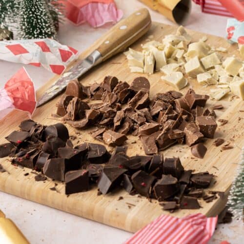 A board of chopped chocolate