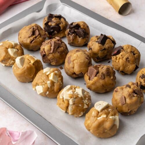 Balls of cookie dough ready to bake