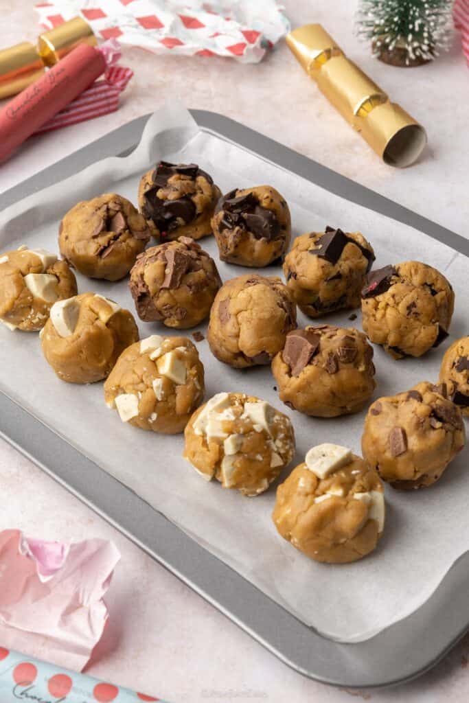 Balls of cookie dough ready to bake