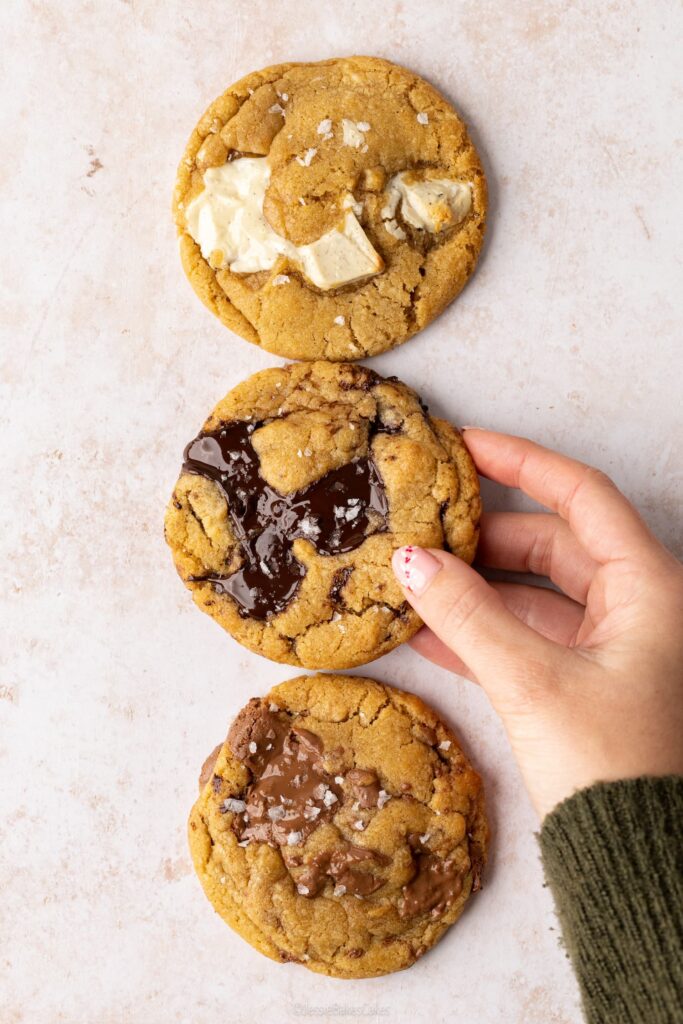 Brown butter cookies with dark, milk and white chocolate