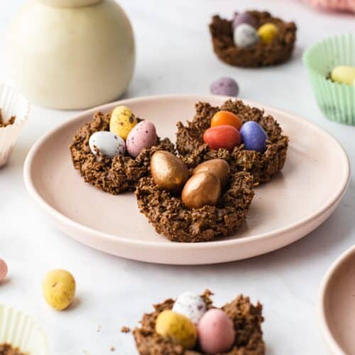 Chocolate and shredded wheat Easter nests with mini eggs