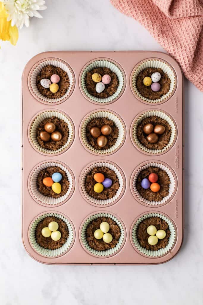 Chocolate and shredded wheat Easter nests with mini eggs