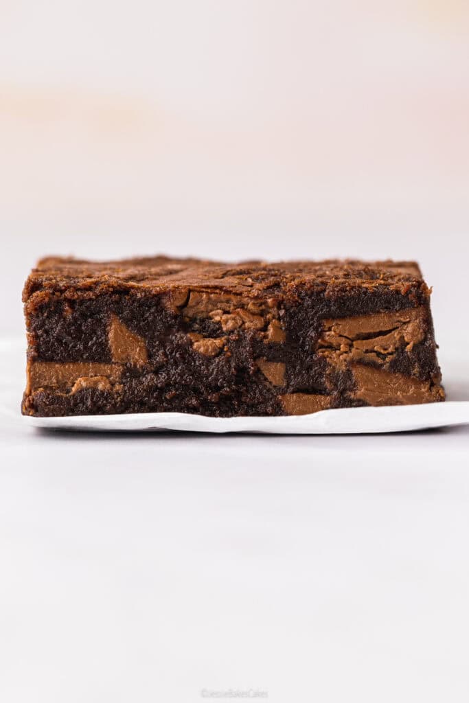one single brownie with a fudgy texture