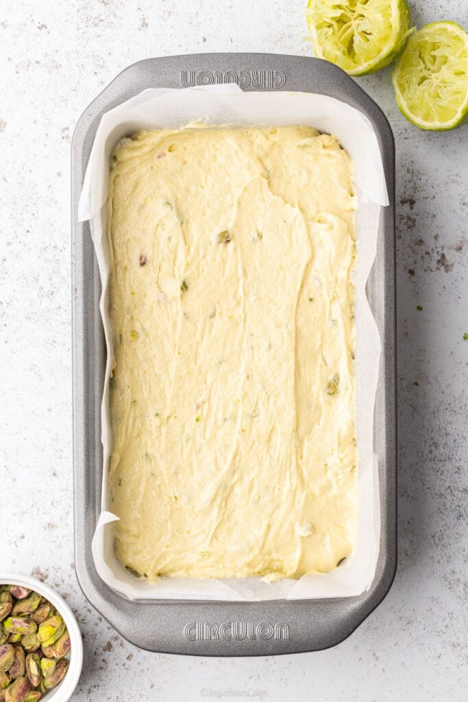 2lb loaf tin filled with cake mixture