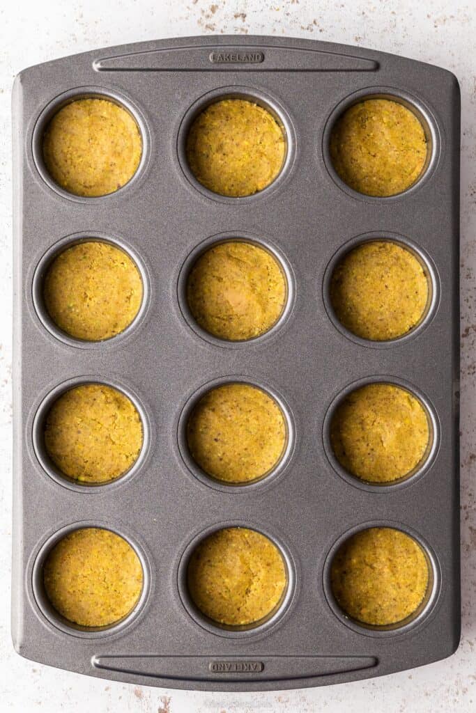 A top down view of some pistachio biscuit bases