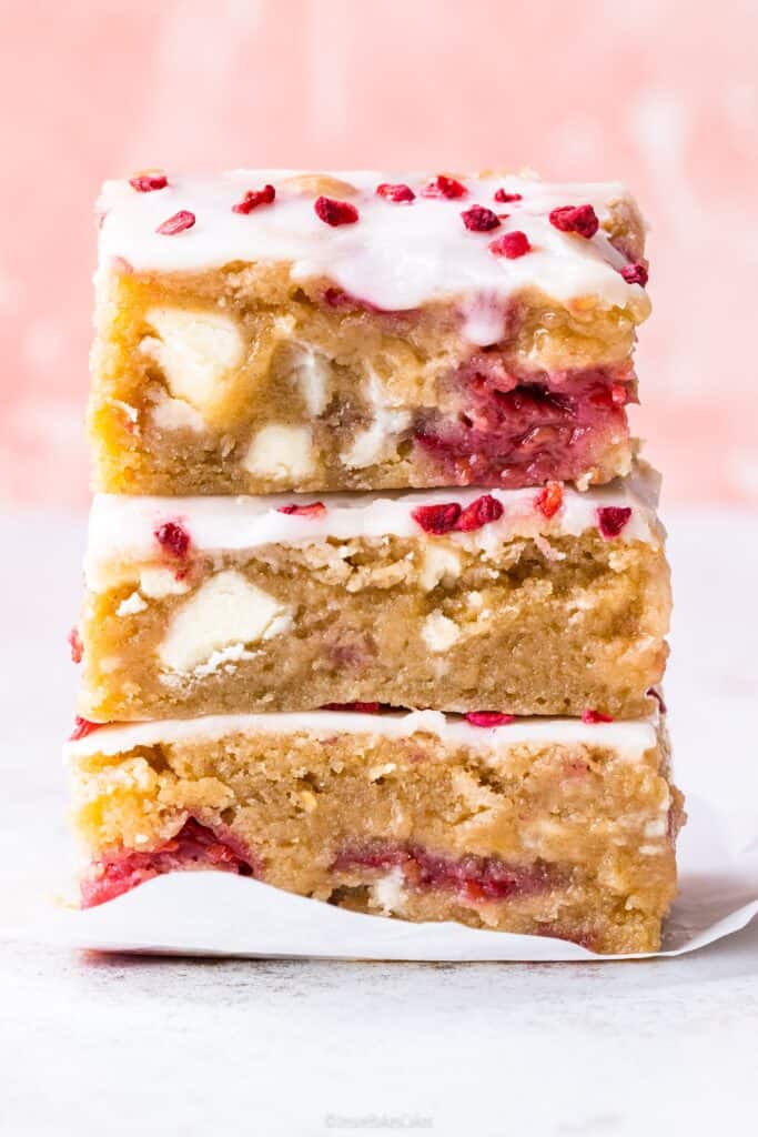 white chocolate and raspberry blondies