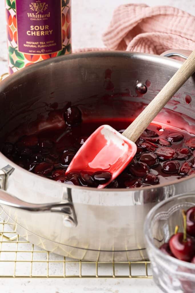 making a sour cherry sauce using Whittard Sour Cherry Instant Tea