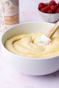 a bowl of Whittard white hot chocolate sponge mixture
