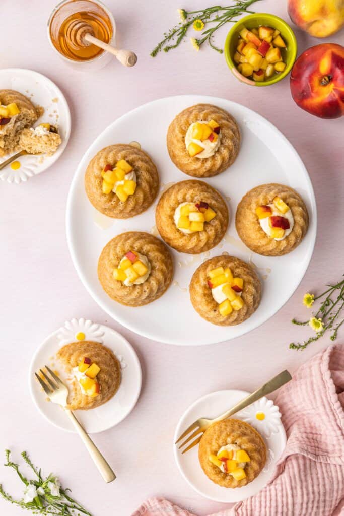top down view of mini peaches and cream bundt cakes
