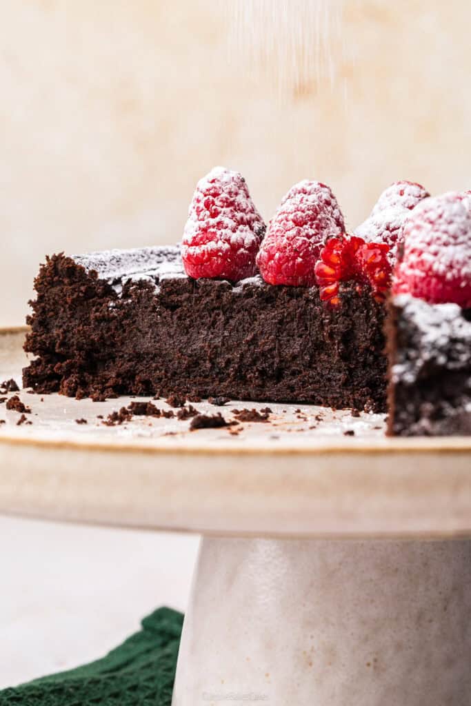 Piece-of-cake Air Fryer Chocolate Cake misisng a slice