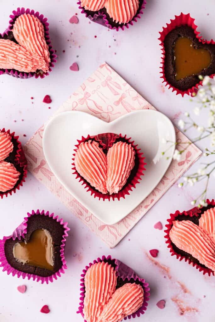 Caramel Surprise Love Heart Cupcakes