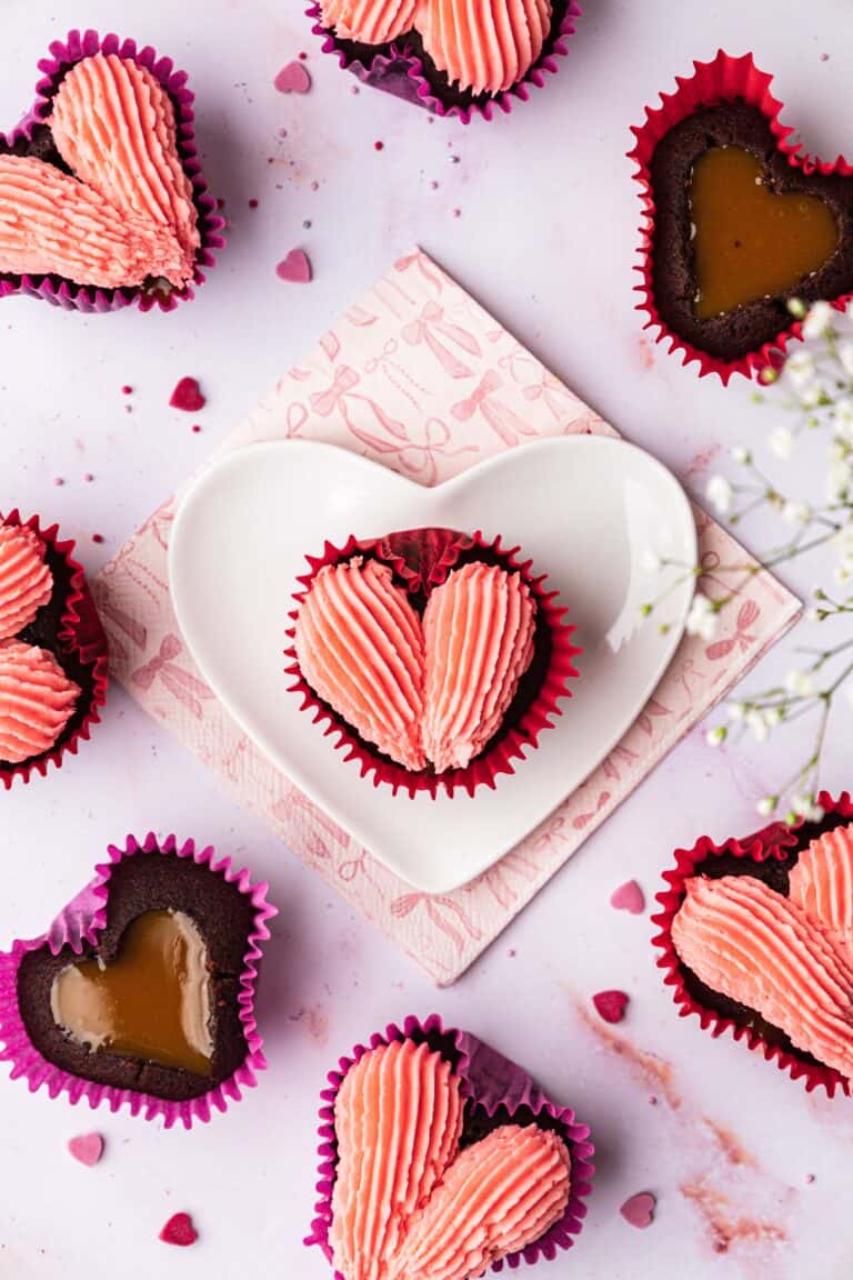Caramel Surprise Heart Cupcakes