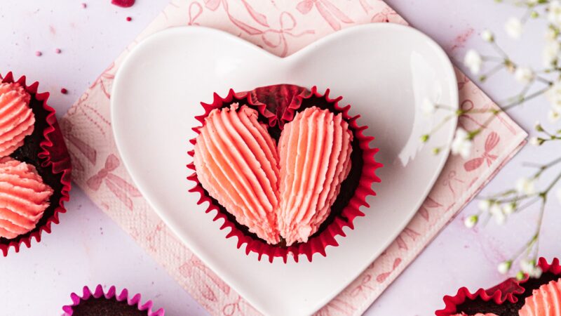Caramel Surprise Heart Cupcakes