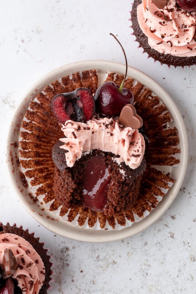 Mocha Cherry Cupcakes filled with cherry puree