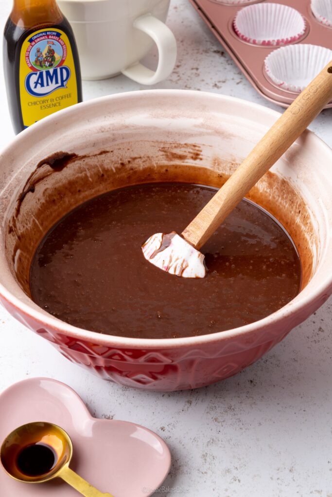 mocha cupcake mixture using camp coffee essence