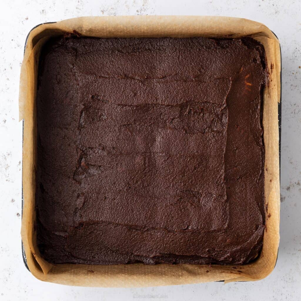 biscoff filled brownie ready for the oven