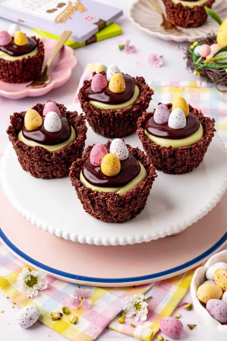 Chocolate & Pistachio Easter Nest Cheesecakes