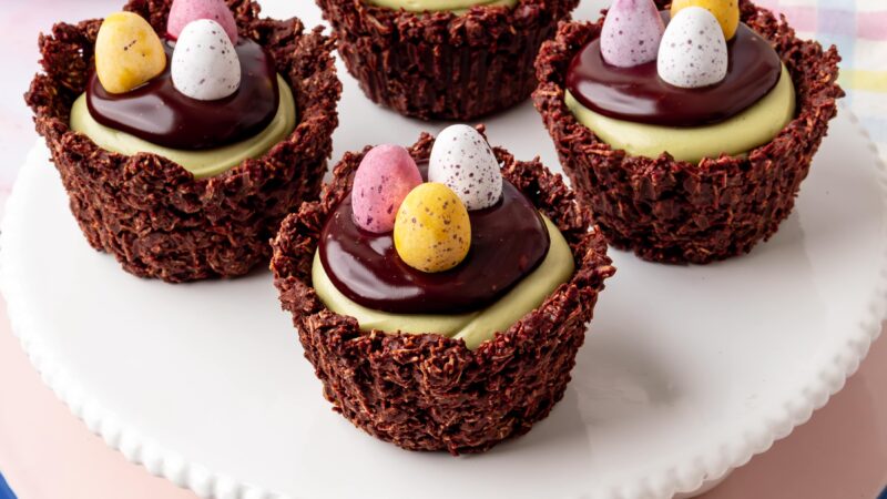 Chocolate & Pistachio Easter Nest Cheesecakes