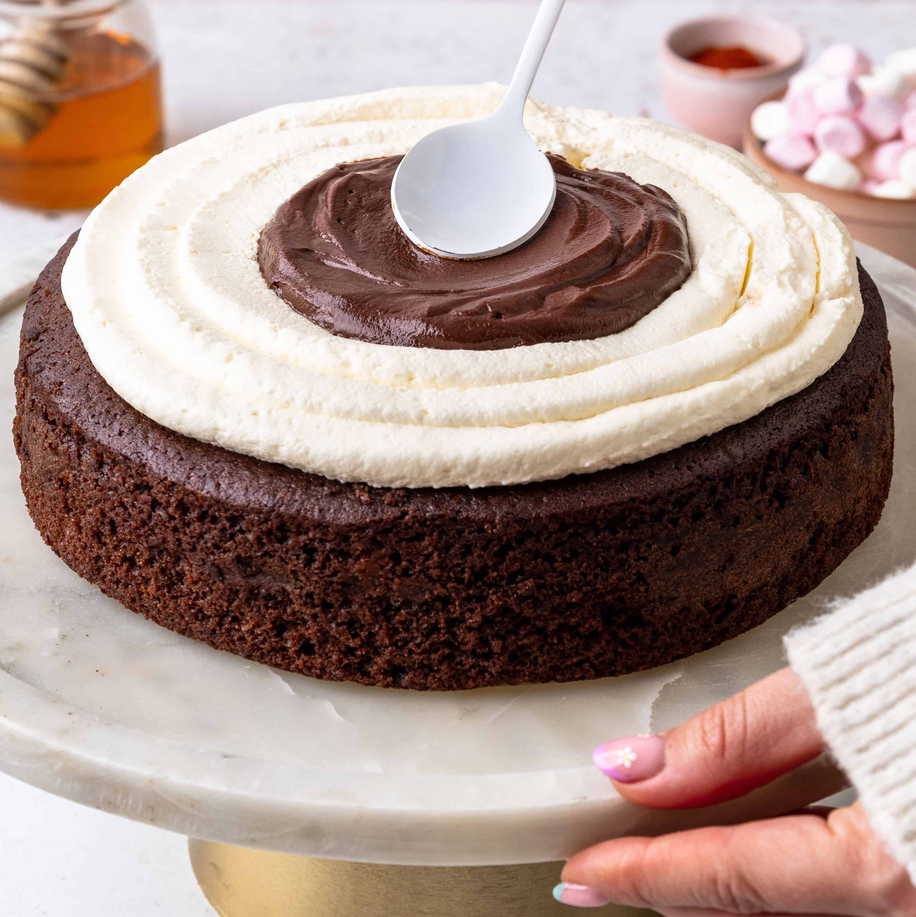 Mexican Hot Honey Chocolate Cake filled with chocolate ganache